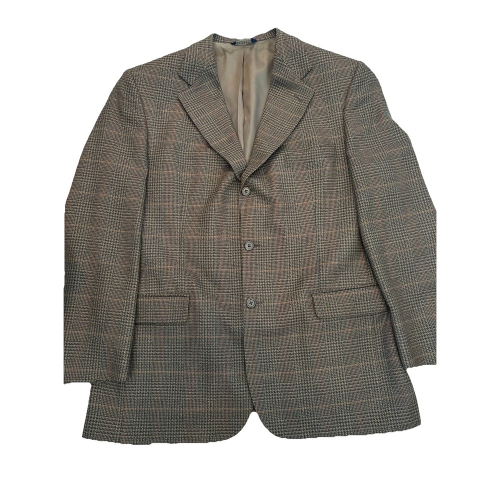 Brooks Brothers CLASSIC 346 Blazer‎ Sport Coat 43L Wool Cashmere Brown Plaid EUC